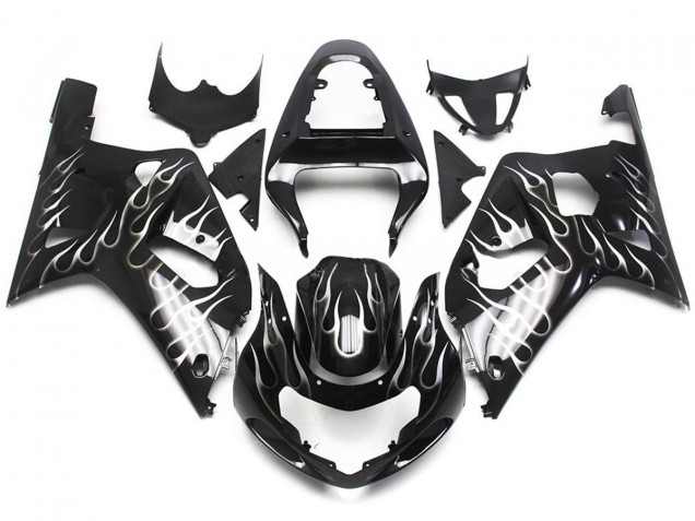 Shop Black and White Gloss Flame Suzuki GSXR750 Motorcycle Fairings 01-03