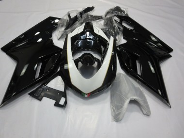 Shop Gloss Black and White Ducati 848 Motorcycle Fairings 1098 Motorcycle Fairings 1198 Motorcycle Fairings 07-12