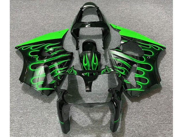 Shop Gloss Black & Green Flame Kawasaki ZX6R Motorcycle Fairings 00-02