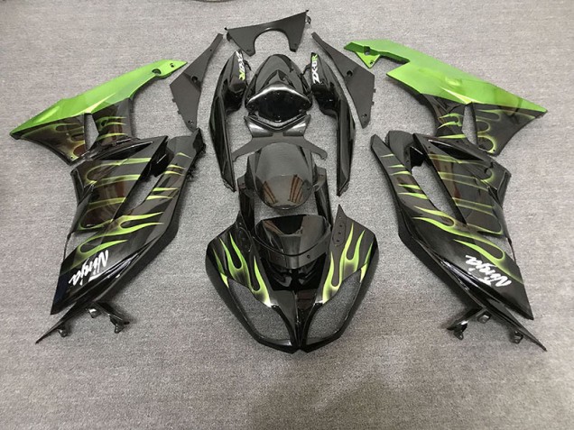 Shop Gloss Black & Green Flame Kawasaki ZX6R Motorcycle Fairings 09-12 Shop Gloss Black & Green Flame Kawasaki ZX6R Motorcycle Fairings 09-12