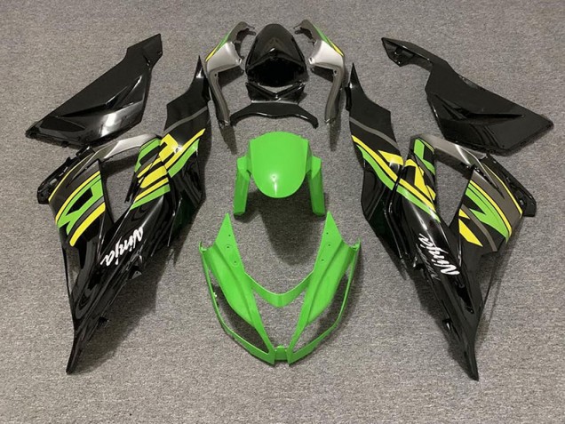 Shop Gloss Black & Green Racing Kawasaki ZX6R Motorcycle Fairings 13-18 Shop Gloss Black & Green Racing Kawasaki ZX6R Motorcycle Fairings 13-18