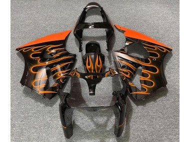 Shop Gloss Black & Orange Flame Kawasaki ZX6R Motorcycle Fairings 00-02