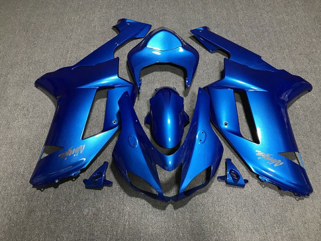 Shop Gloss Blue & Chrome Logos Kawasaki ZX6R Motorcycle Fairings 07-08 Shop Gloss Blue & Chrome Logos Kawasaki ZX6R Motorcycle Fairings 07-08
