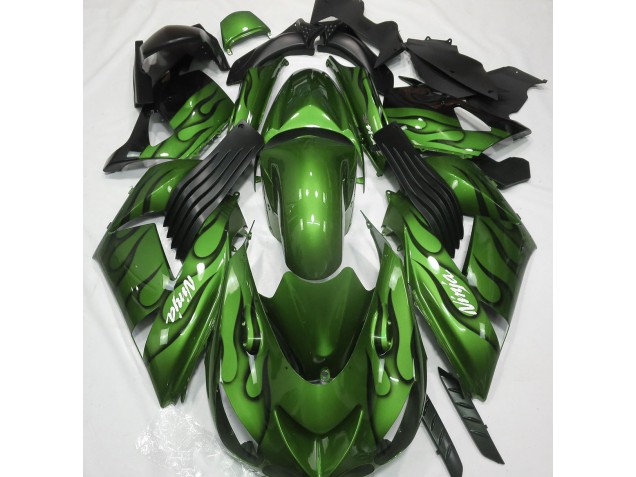 Shop Gloss Green & Flame Kawasaki ZX14R Motorcycle Fairings 06-11 Shop Gloss Green & Flame Kawasaki ZX14R Motorcycle Fairings 06-11