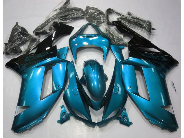 Shop Gloss Light Blue & Black Kawasaki ZX6R Motorcycle Fairings 07-08 Shop Gloss Light Blue & Black Kawasaki ZX6R Motorcycle Fairings 07-08