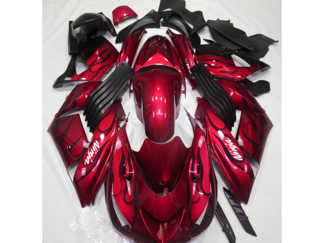 Shop Gloss Red & Flame Kawasaki ZX14R Motorcycle Fairings 06-11 Shop Gloss Red & Flame Kawasaki ZX14R Motorcycle Fairings 06-11