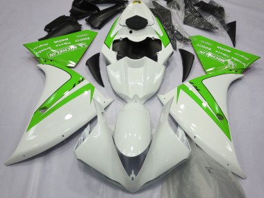 Shop Gloss White and Green Yamaha R1 Motorcycle Fairings 13-14