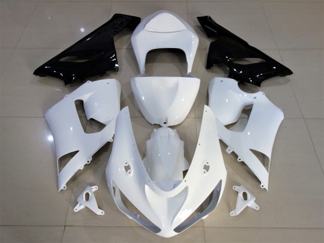 Shop Gloss White & Black Kawasaki ZX6R Motorcycle Fairings 05-06 Shop Gloss White & Black Kawasaki ZX6R Motorcycle Fairings 05-06