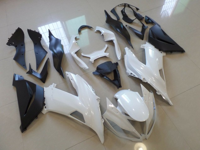 Shop Gloss White Black Kawasaki ZX6R Motorcycle Fairings 13-18 Shop Gloss White Black Kawasaki ZX6R Motorcycle Fairings 13-18