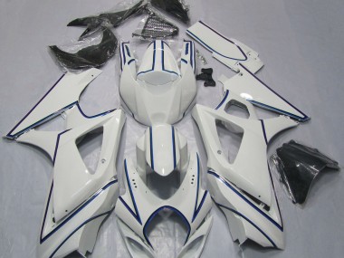 Shop Gloss White Blue Pin Stripe Suzuki GSXR Motorcycle Fairings 1000 Motorcycle Fairings 07-08