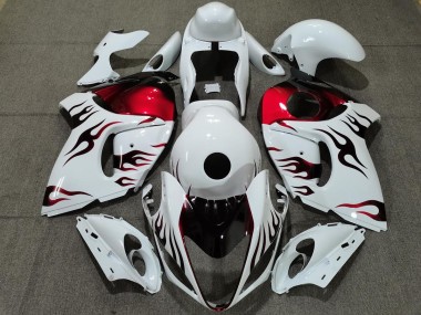 Shop Gloss White & Red Flame Suzuki GSXR Motorcycle Fairings 1300 Motorcycle Fairings 08-19