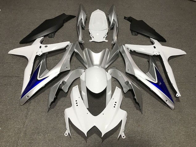 Shop Gloss White With Silver and blue Matte Black Lower Suzuki GSXR750 Motorcycle Fairings 08-10 Shop Gloss White With Silver and blue Matte Black Lower Suzuki GSXR750 Motorcycle Fairings 08-10