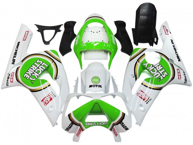 Shop Green Lucky Strike Gloss Kawasaki ZX6R Motorcycle Fairings 03-04 Shop Green Lucky Strike Gloss Kawasaki ZX6R Motorcycle Fairings 03-04