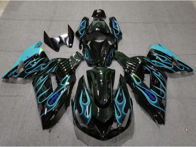 Shop Light Blue Flame Kawasaki ZX14R Motorcycle Fairings 06-11 Shop Light Blue Flame Kawasaki ZX14R Motorcycle Fairings 06-11