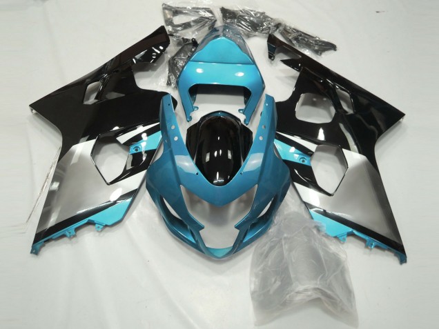 Shop Light Blue Silver and Black Suzuki GSXR750 Motorcycle Fairings 04-05 Shop Light Blue Silver and Black Suzuki GSXR750 Motorcycle Fairings 04-05