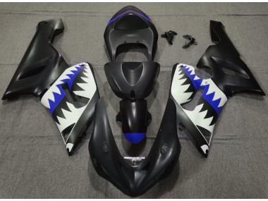Shop Matte Black and Blue Shark Kawasaki ZX6R Motorcycle Fairings 05-06
