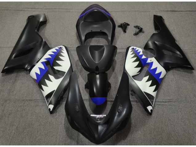 Shop Matte Black and Blue Shark Kawasaki ZX6R Motorcycle Fairings 05-06 Shop Matte Black and Blue Shark Kawasaki ZX6R Motorcycle Fairings 05-06