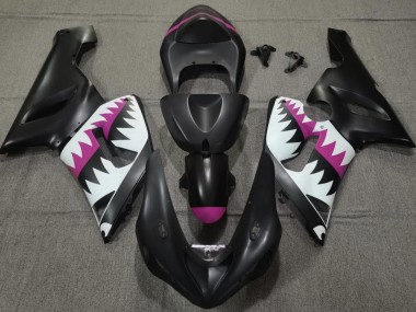 Shop Matte Black and Pink Shark Kawasaki ZX6R Motorcycle Fairings 05-06