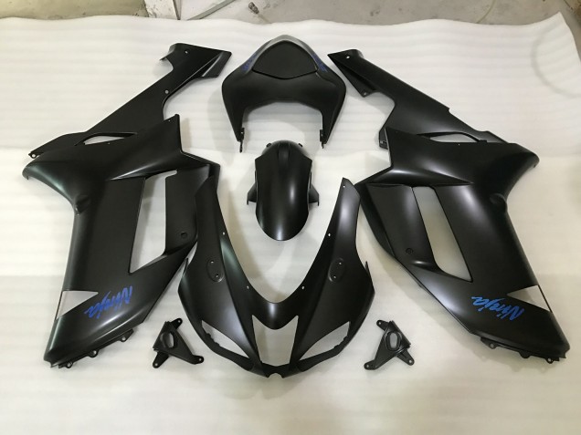 Shop Matte Black & Blue logo Kawasaki ZX6R Motorcycle Fairings 07-08 Shop Matte Black & Blue logo Kawasaki ZX6R Motorcycle Fairings 07-08