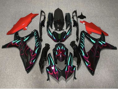 Shop Red and Cyan Flame Suzuki GSXR750 Motorcycle Fairings 08-10